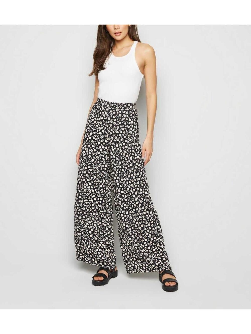 Black Daisy Wide Leg Trousers